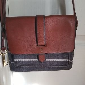 Fossil denim striped crossbody purse